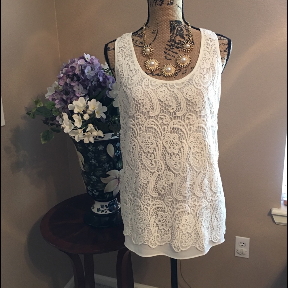 Cabi-White Crochet Summer Top